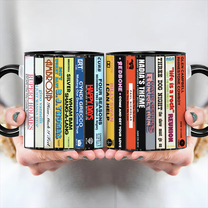 70s Pop Songs Albums Cassette Collection Retro Accent Edge-to-Edge Printed Mug - Volume 3
