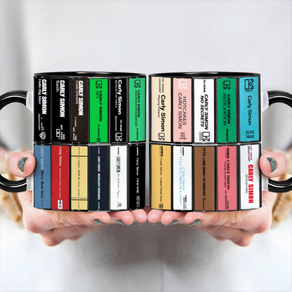 Carly Simon Albums Cassette Collection Retro Accent Edge-to-Edge Printed Mug