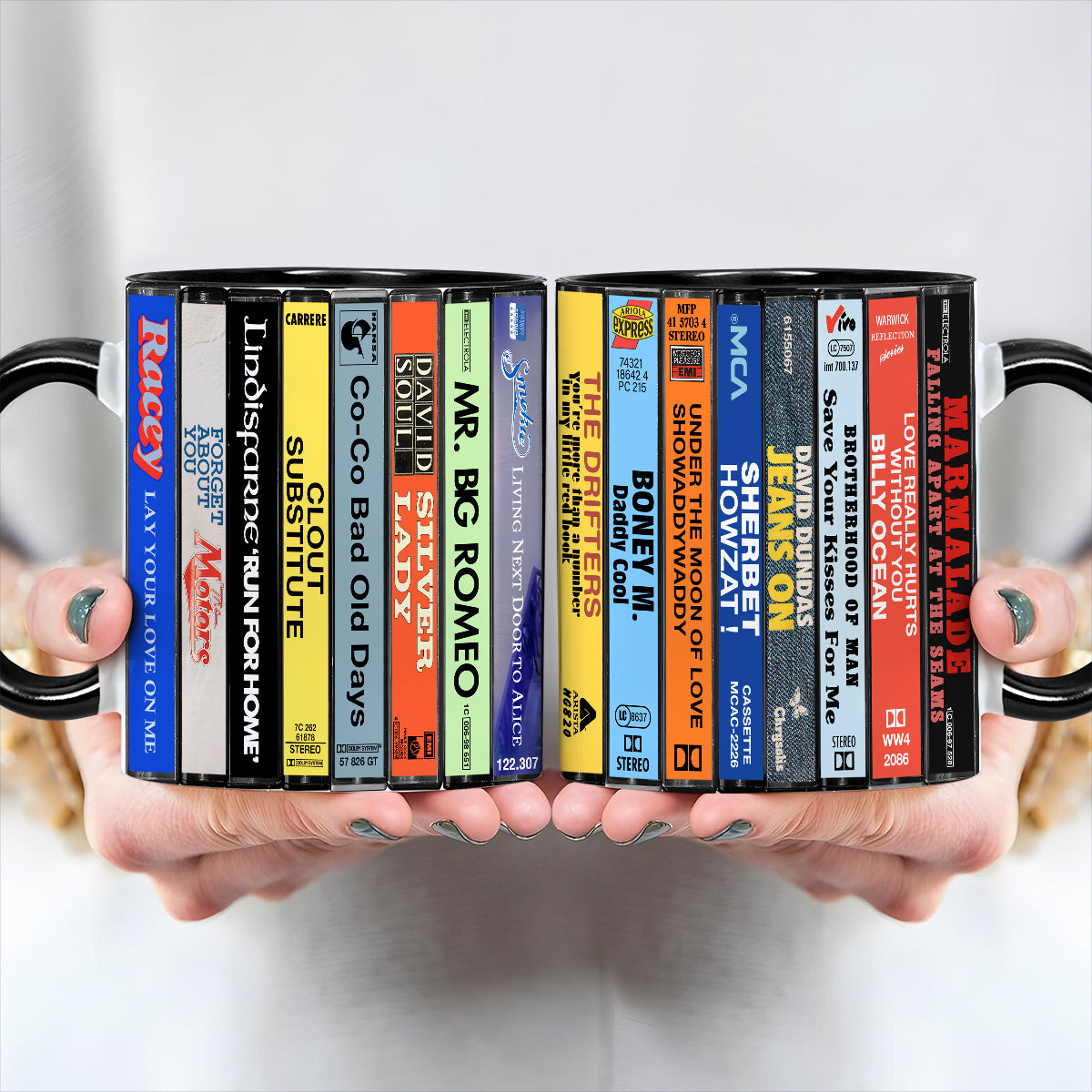 UK Pop Hits Late 70s Albums Cassette Collection Retro Accent Edge-to-Edge Printed Mug