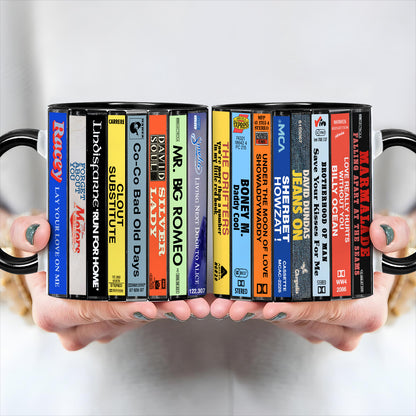 UK Pop Hits Late 70s Albums Cassette Collection Retro Accent Edge-to-Edge Printed Mug