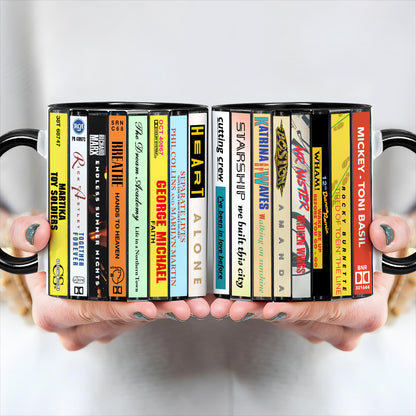 80s POP Singles Collection Albums Cassette Collection Retro Accent Edge-to-Edge Printed Mug - Collection 2