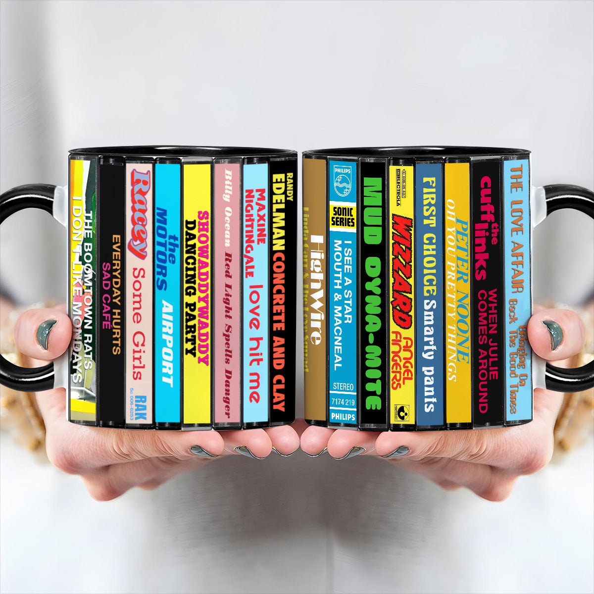 UK Pop Hits: More 70s Albums Cassette Collection Retro Accent Edge-to-Edge Printed Mug