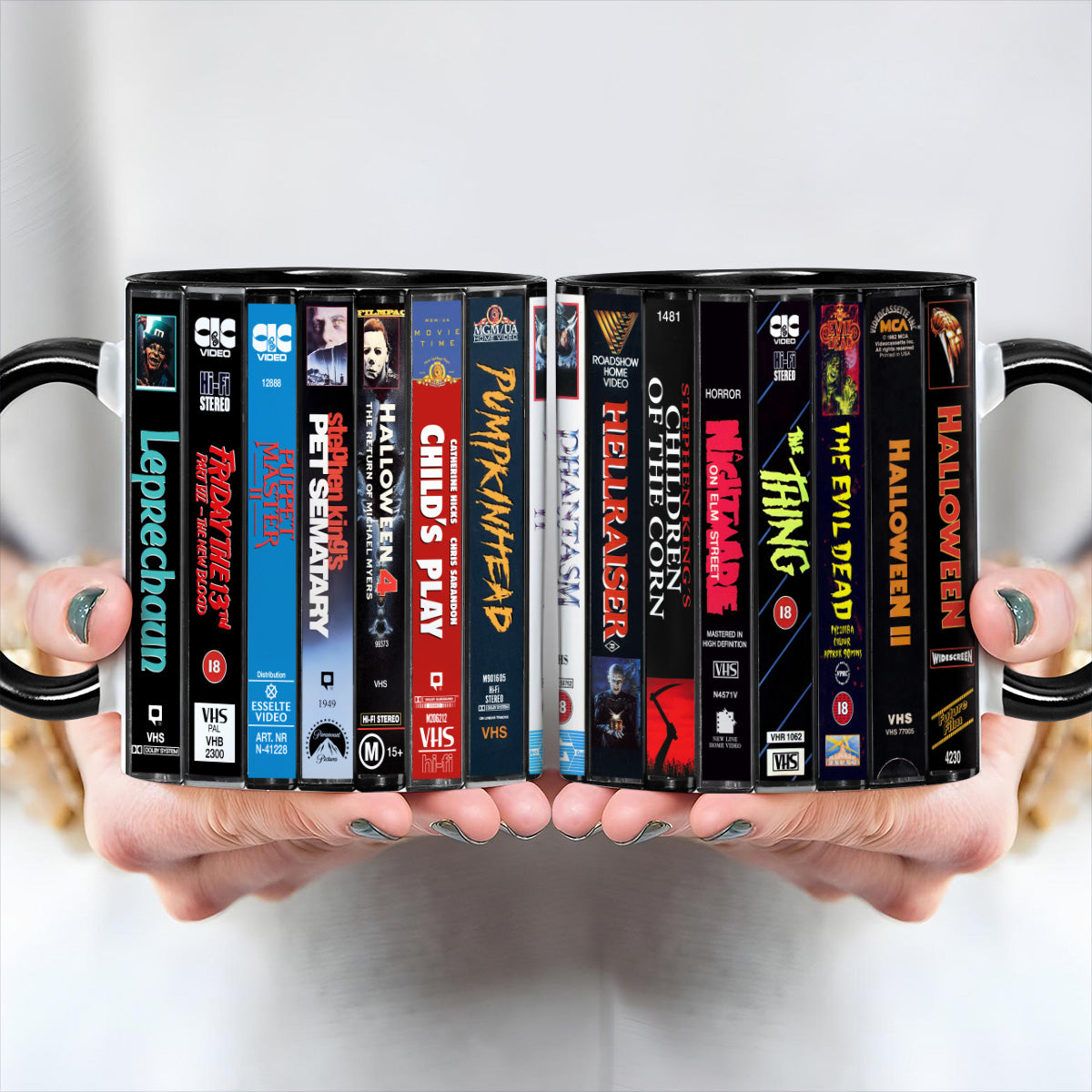 VHS Horror Movies Collection Retro Accent Edge-to-Edge Printed Mug