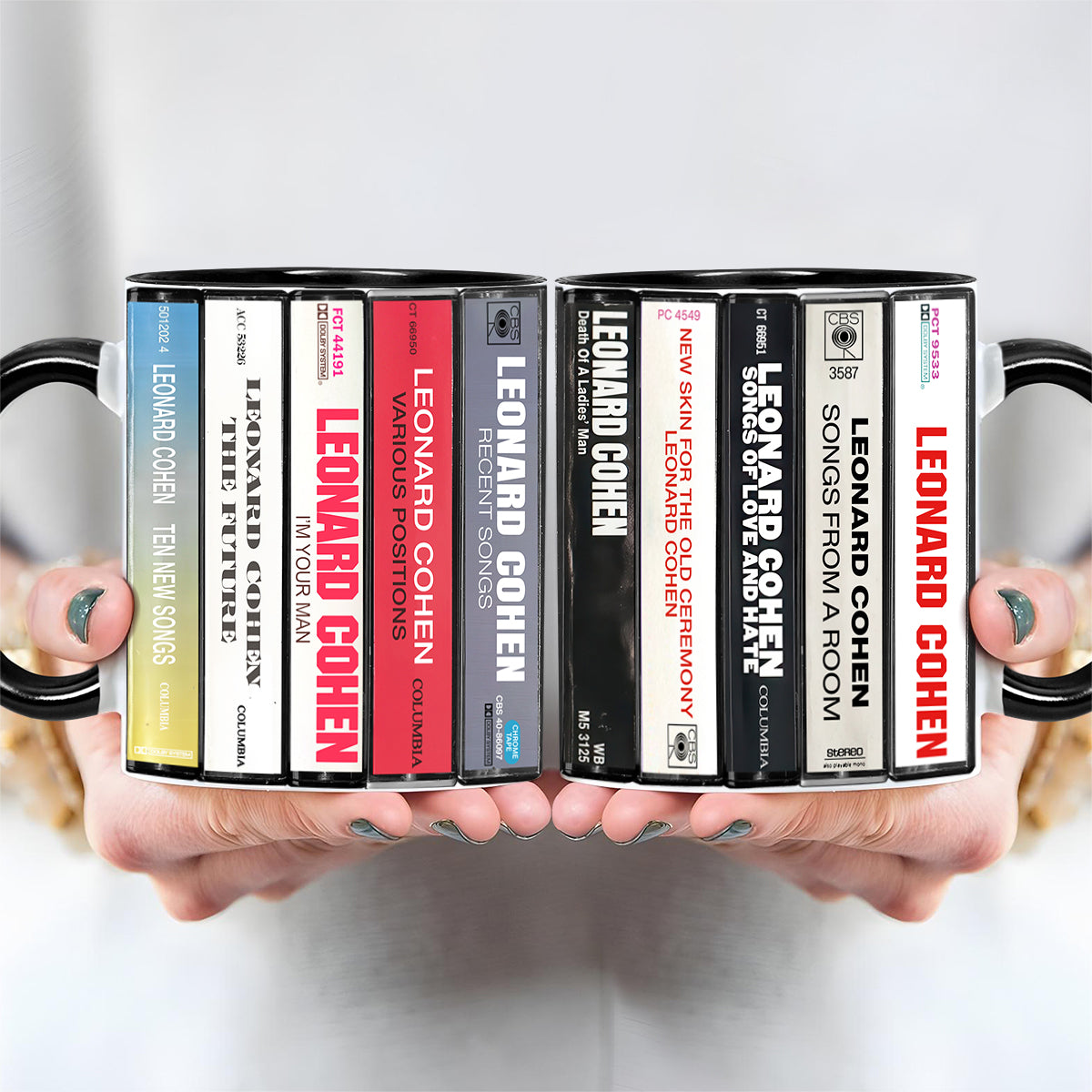 Leonard Cohen Albums Cassette Collection Retro Accent Mug