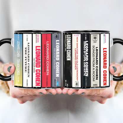 Leonard Cohen Albums Cassette Collection Retro Accent Mug