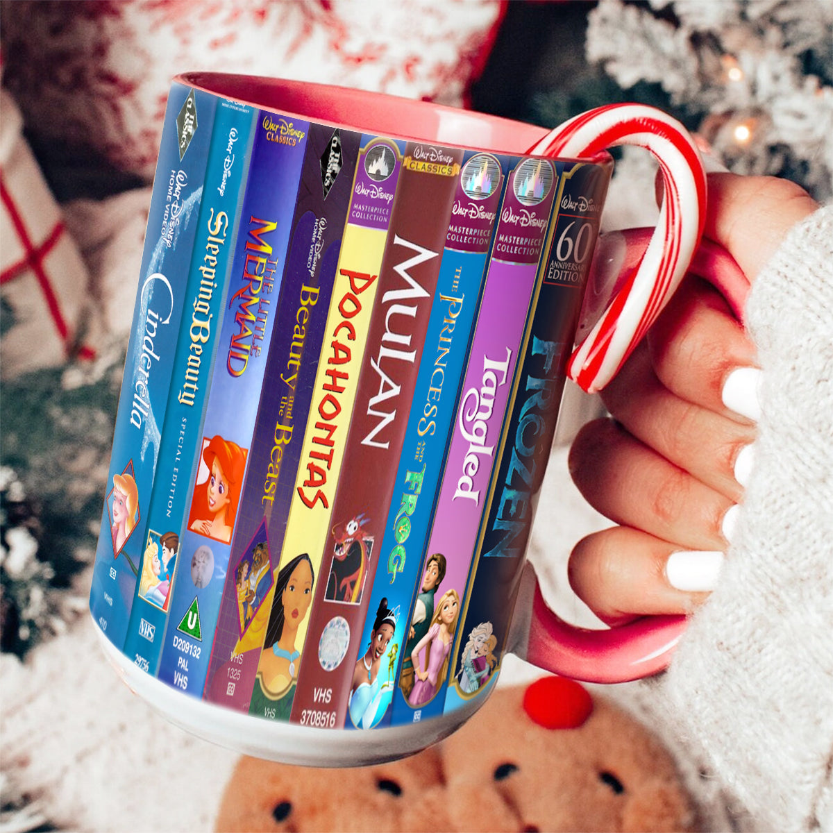 Classic Childhood Cartoon VHS Tapes Collection Red Accent Mug