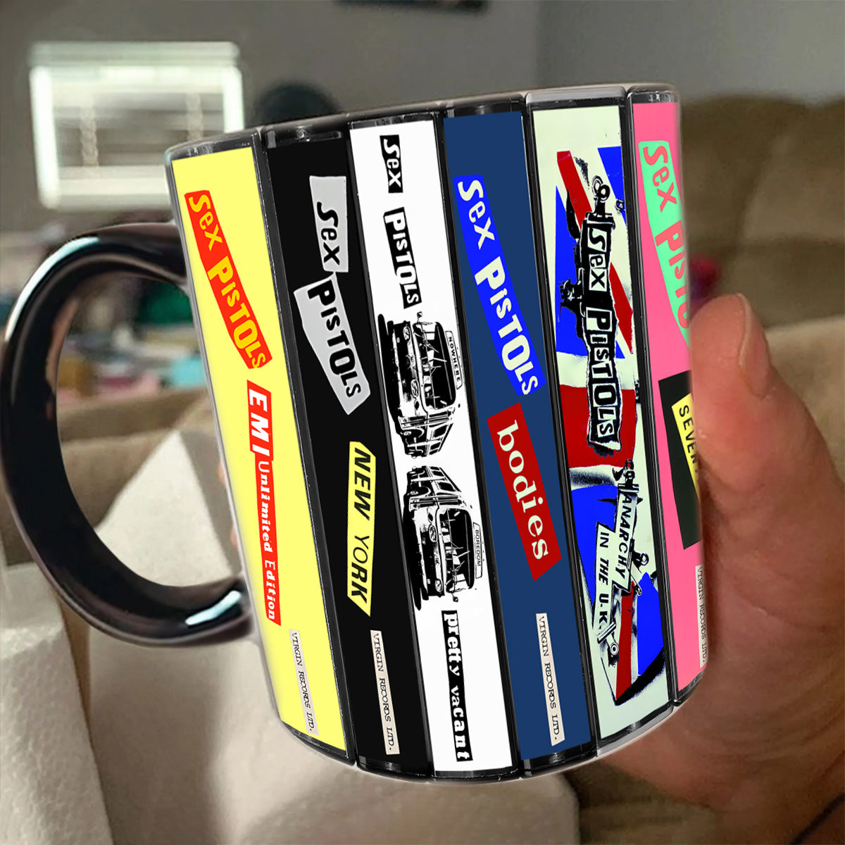 Sex Pistols Never Mind the Bollocks Album Cassette Collection Retro Accent Mug