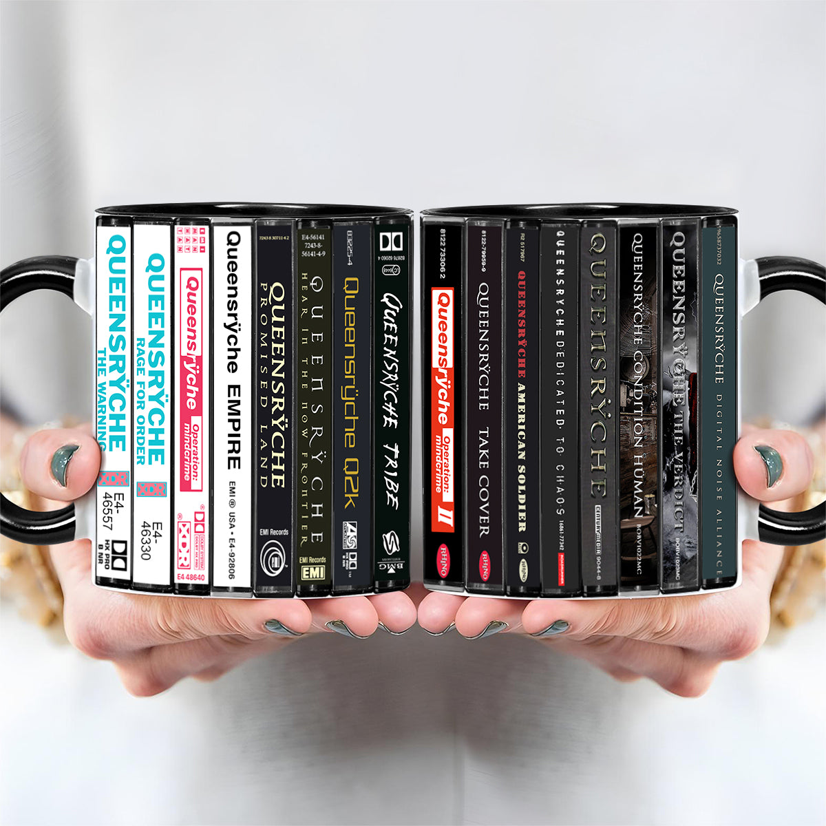 Queensrÿche Albums Cassette Collection Retro Accent Edge-to-Edge Printed Mug