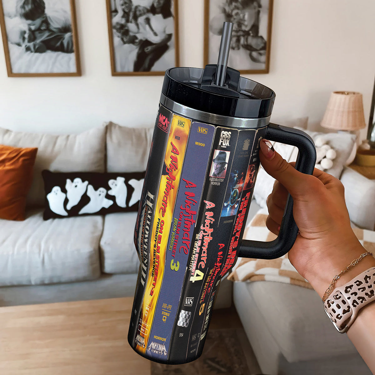 Retro Classic Horror Movies VHS Tape 40Oz Tumbler with Lid and Straw - Movie Version