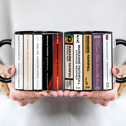 Marianne Faithfull Albums Cassette Collection Retro Accent Edge-to-Edge Printed Mug