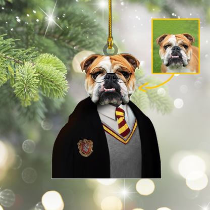 Custom Pet Photo Wizard Funny Christmas Ornament for Pet Lovers and Potterheads