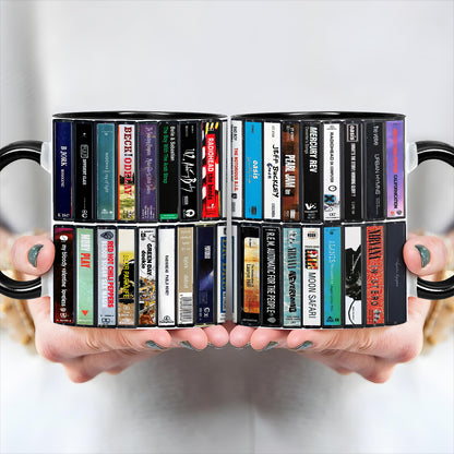 90s Music Albums Cassette Collection Retro Accent Edge-to-Edge Printed Mug