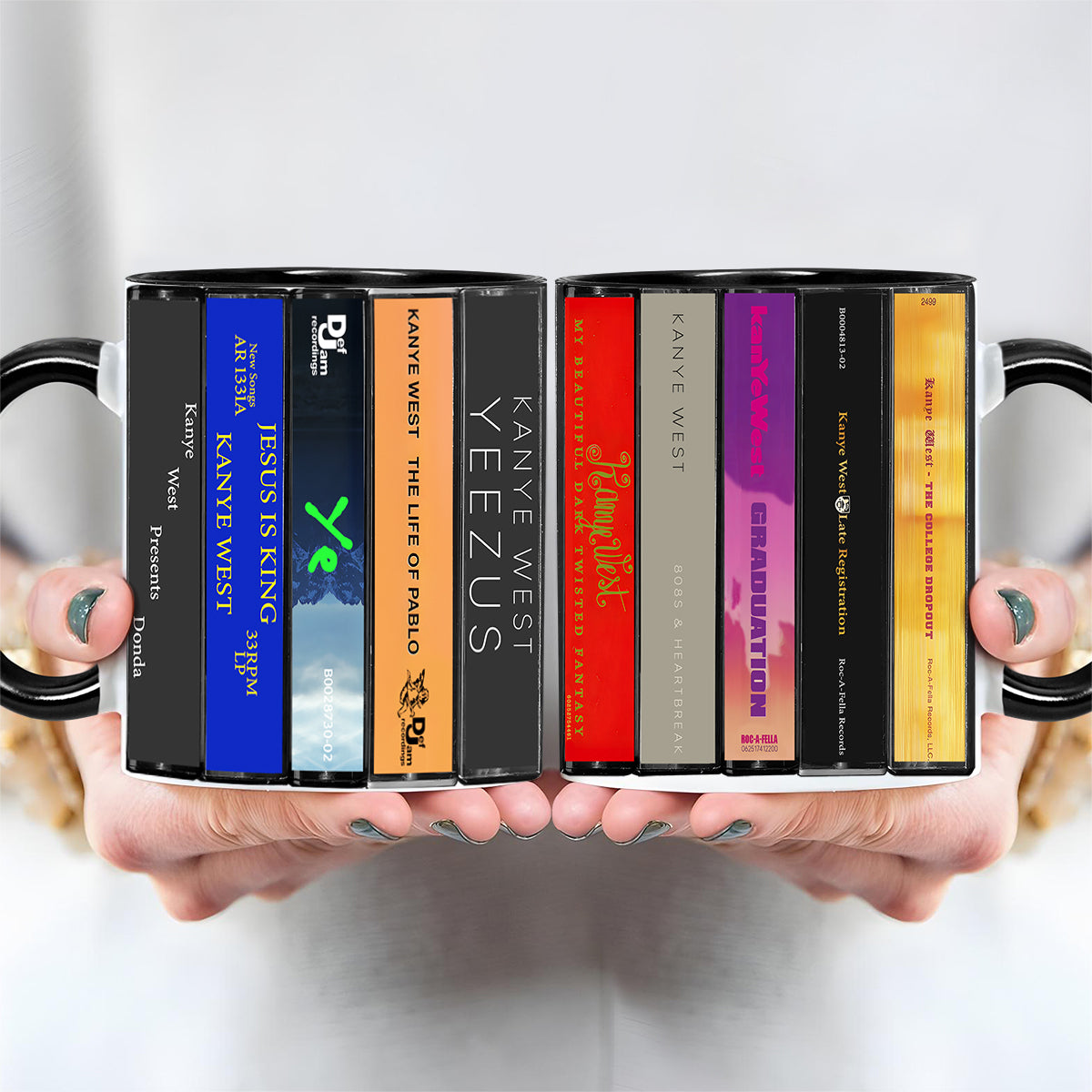 Kanye Wests Albums Cassette Collection Retro Accent Mug
