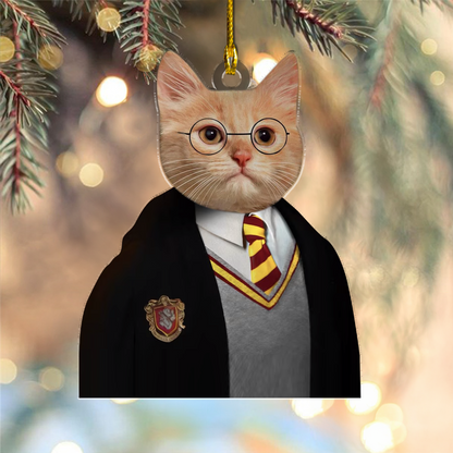 Custom Pet Photo Wizard Funny Christmas Ornament for Pet Lovers and Potterheads