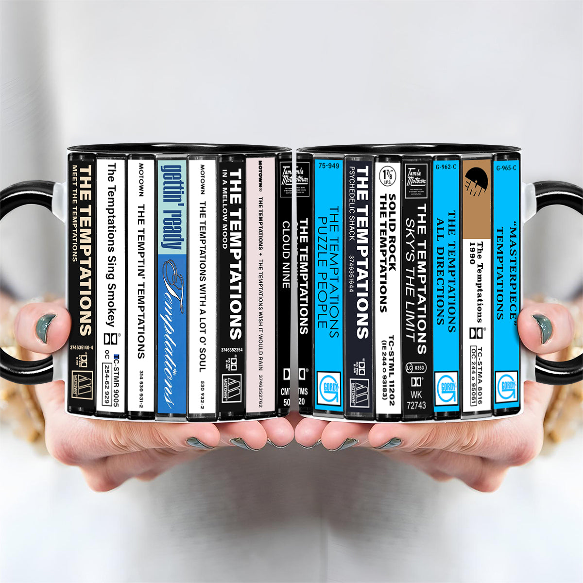 The Temptations Albums Cassette Collection Retro Accent Edge-to-Edge Printed Mug