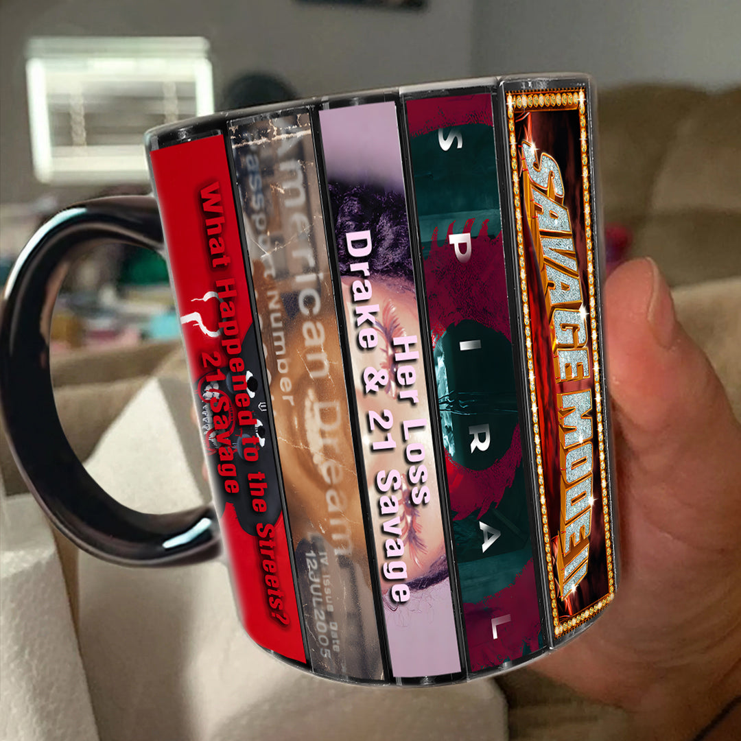 21 Savage Albums Cassette Collection Retro Accent Mug