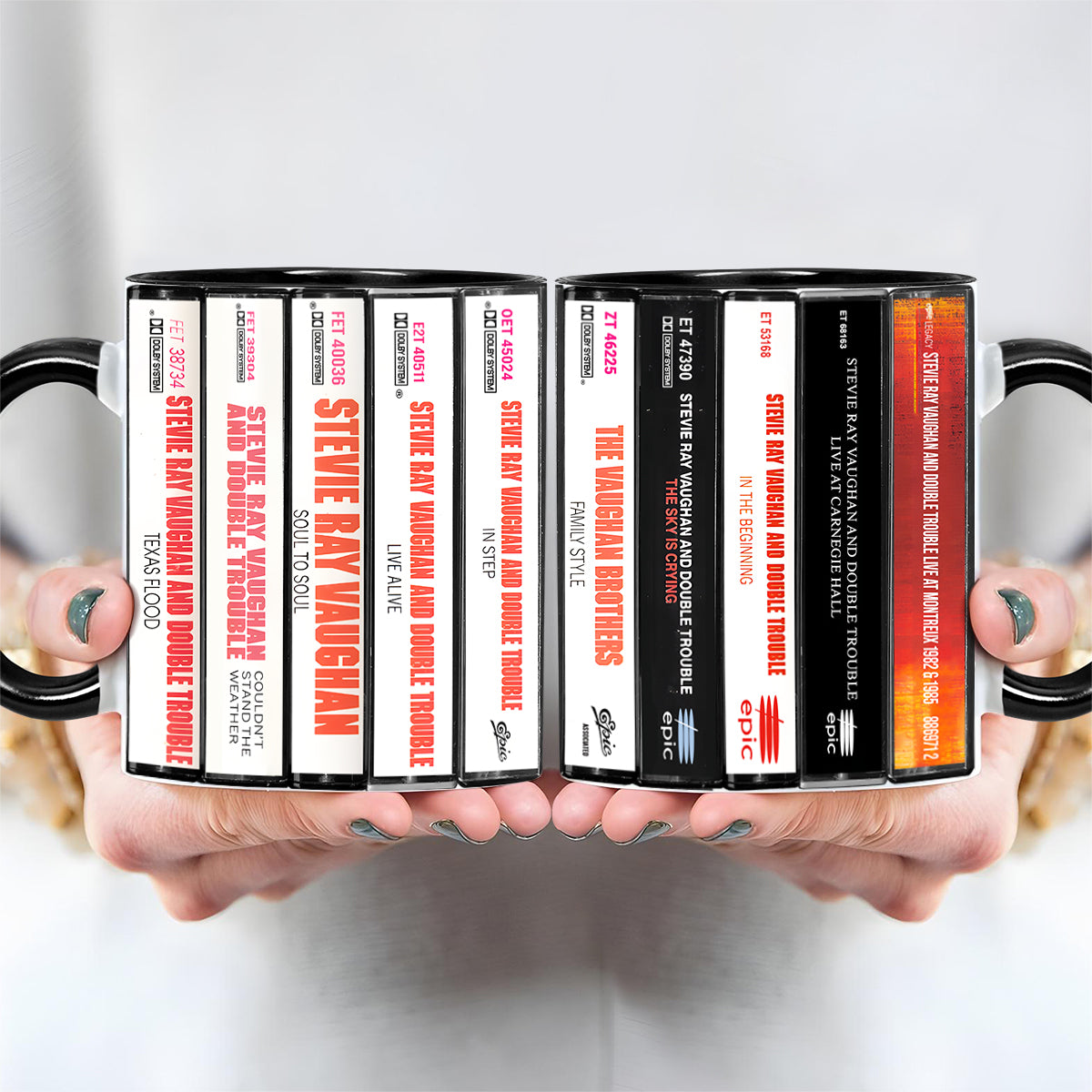 Stevie Ray Vaughan Albums Cassette Collection Retro Accent Mug