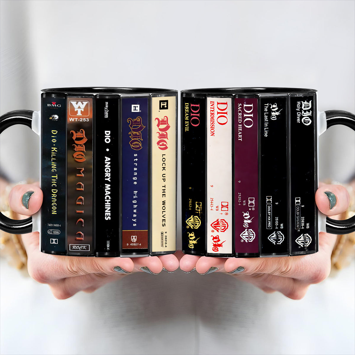 Dio Albums Cassette Collection Retro Accent Edge-to-Edge Printed Mug