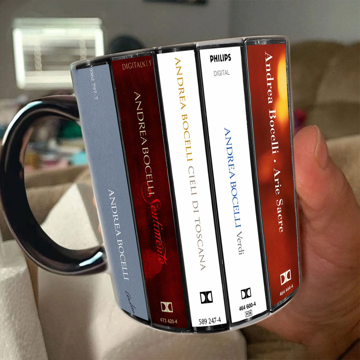 Andrea Bocelli Albums Cassette Collection Retro Accent Mug