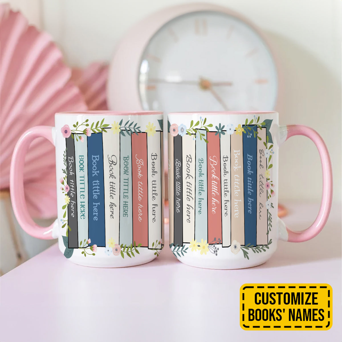 Custom Books' Names Book Spine Gift for Book Lover Accent Mug