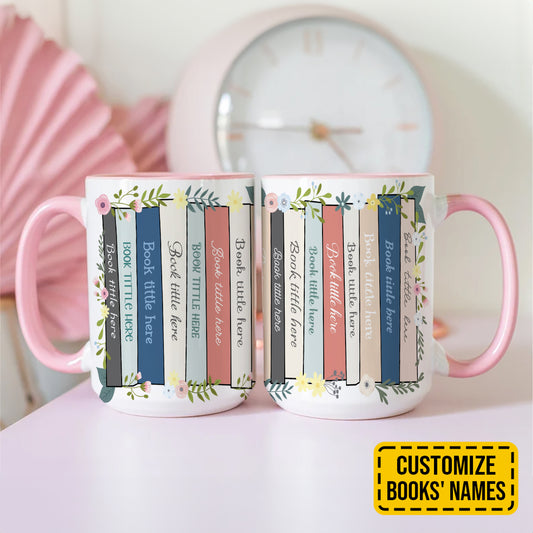 Custom Books' Names Book Spine Gift for Book Lover Accent Mug