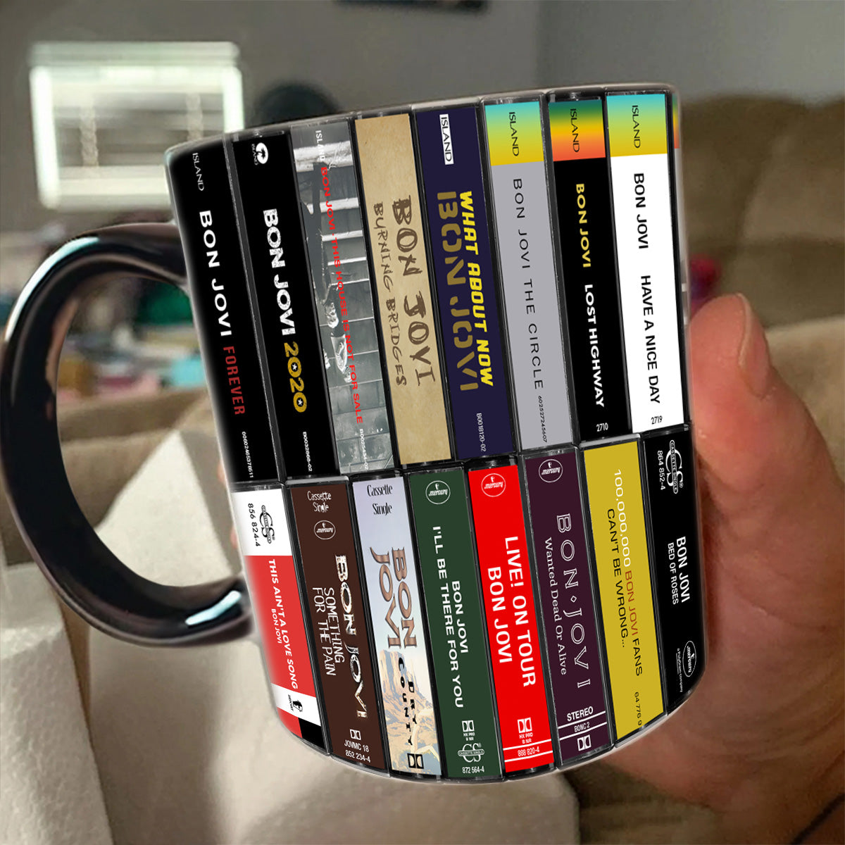 Bon Jovi Albums Cassette Collection Retro Accent Mug - Extended Version