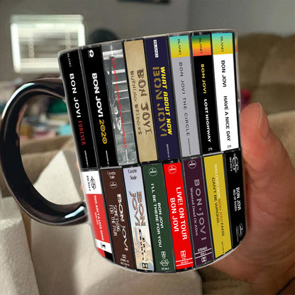 Bon Jovi Albums Cassette Collection Retro Accent Mug - Extended Version