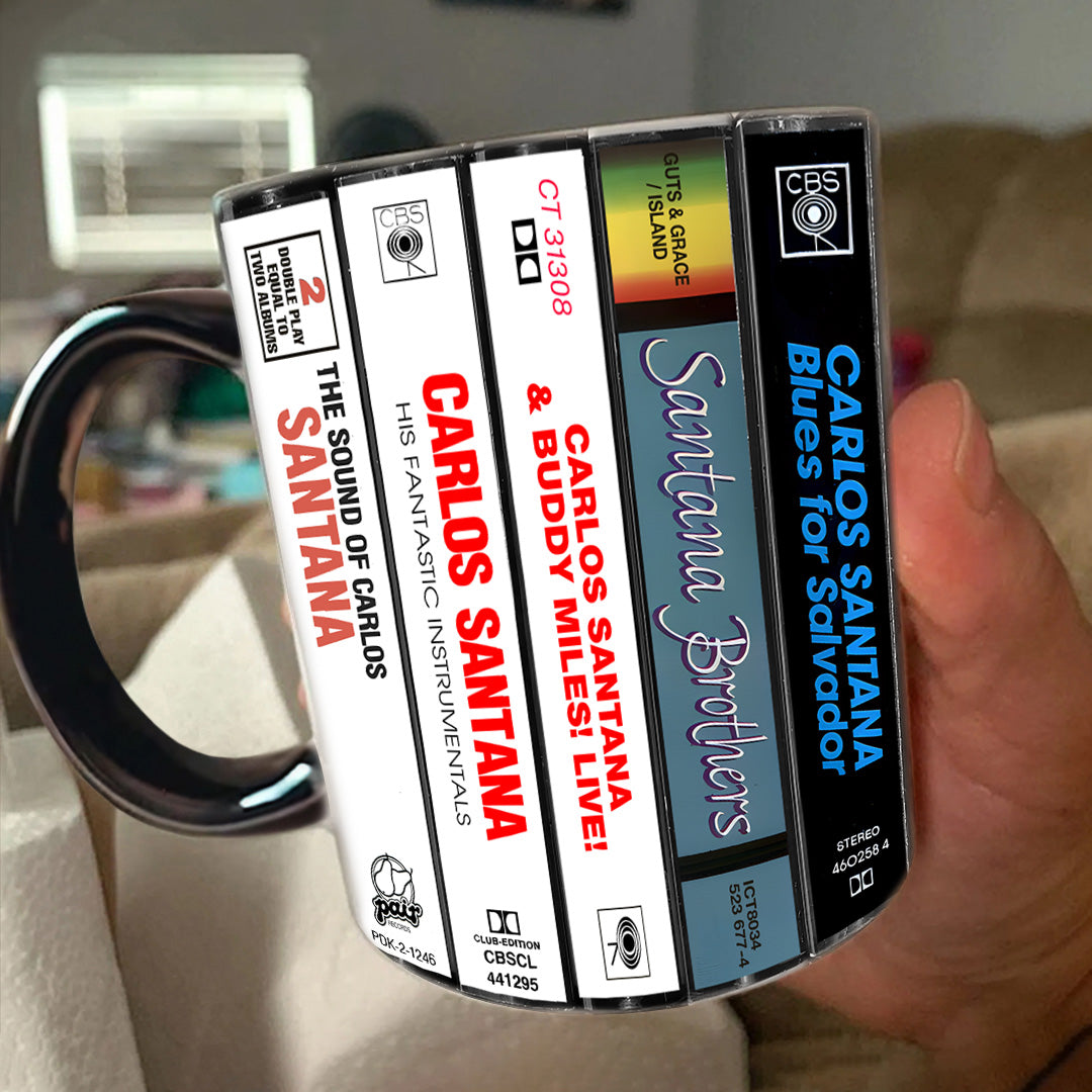 Carlos Santana Albums Cassette Collection Retro Accent Mug