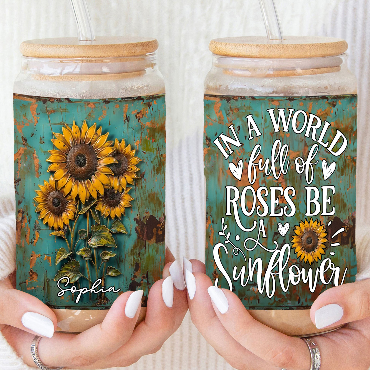 Bee Be A Sunflower Personalized Glass Cup