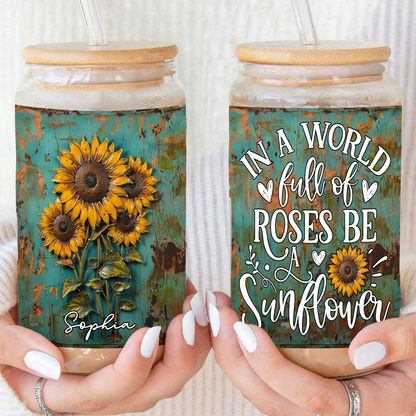 Bee Be A Sunflower Personalized Glass Cup