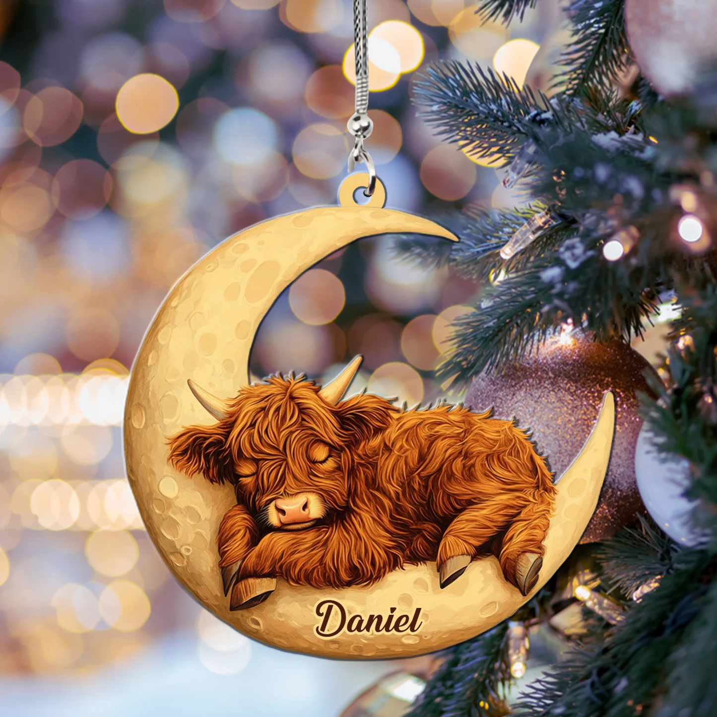 Cow Cute Sleep Moon Acrylic Ornament