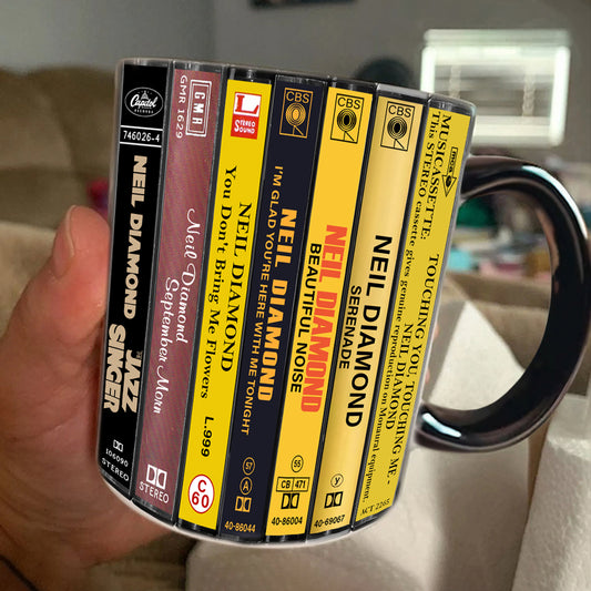 Neil Diamond Albums Cassette Collection Retro Accent Edge-to-Edge Printed Mug