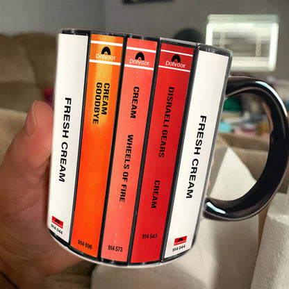 Cream Albums Cassette Collection Retro Accent Edge-to-Edge Printed Mug