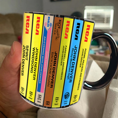 John Denver Albums Cassette Collection Retro Accent Edge-to-Edge Printed Mug