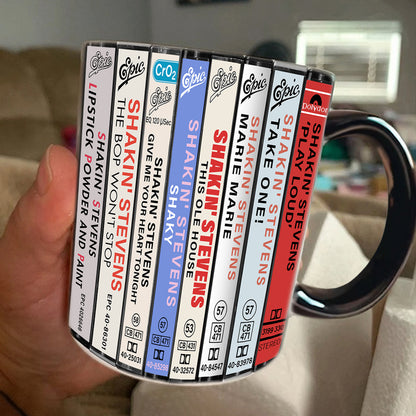 Shakin' Stevens Albums Cassette Collection Retro Accent Edge-to-Edge Printed Mug