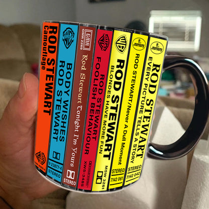 Rod Stewart Albums Cassette Collection Retro Accent Edge-to-Edge Printed Mug