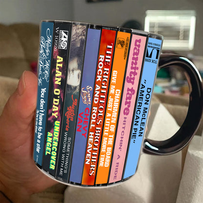 70s Pop Songs Albums Cassette Collection Retro Accent Edge-to-Edge Printed Mug - Volume 4