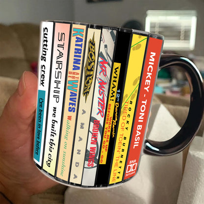 80s POP Singles Collection Albums Cassette Collection Retro Accent Edge-to-Edge Printed Mug - Collection 2