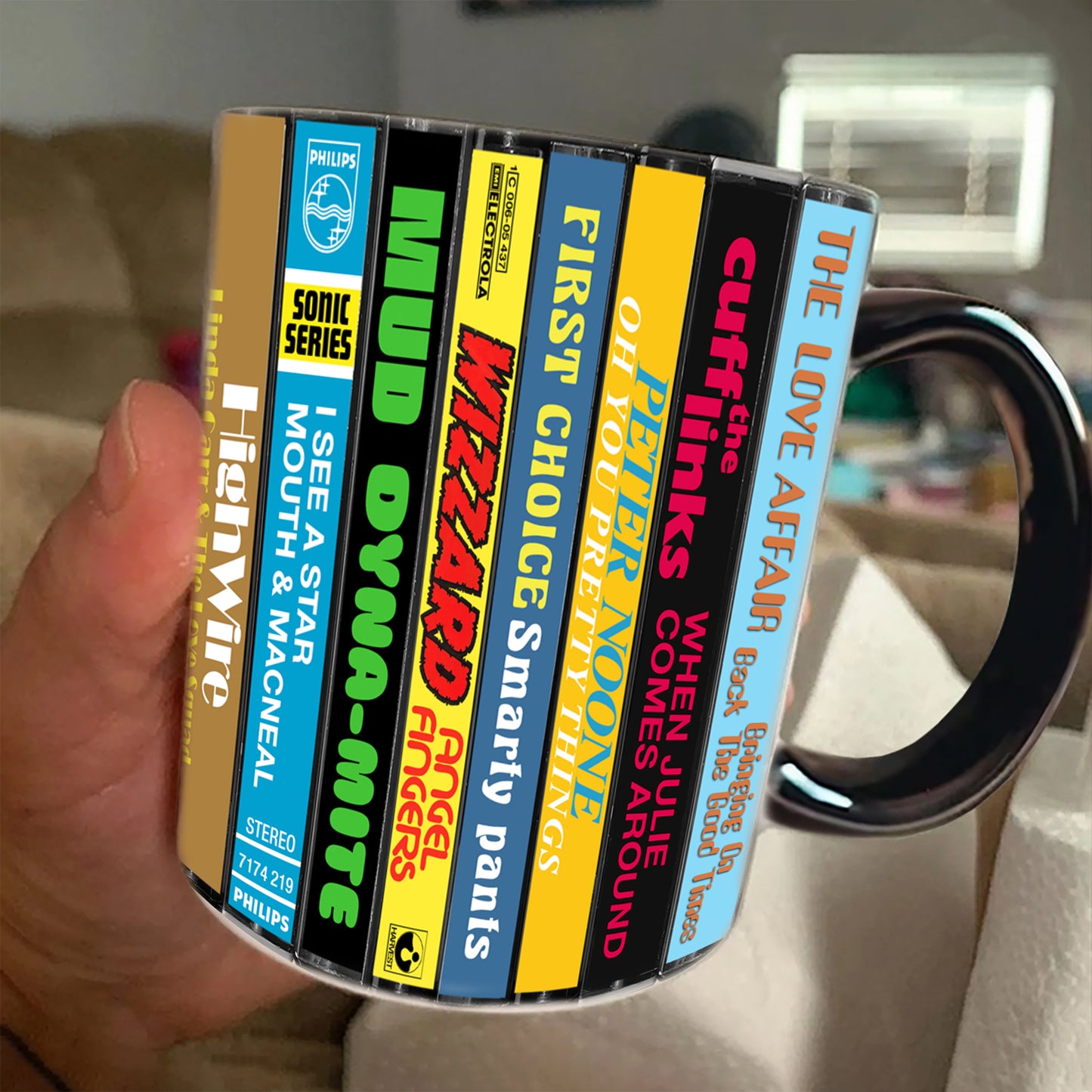 UK Pop Hits: More 70s Albums Cassette Collection Retro Accent Edge-to-Edge Printed Mug