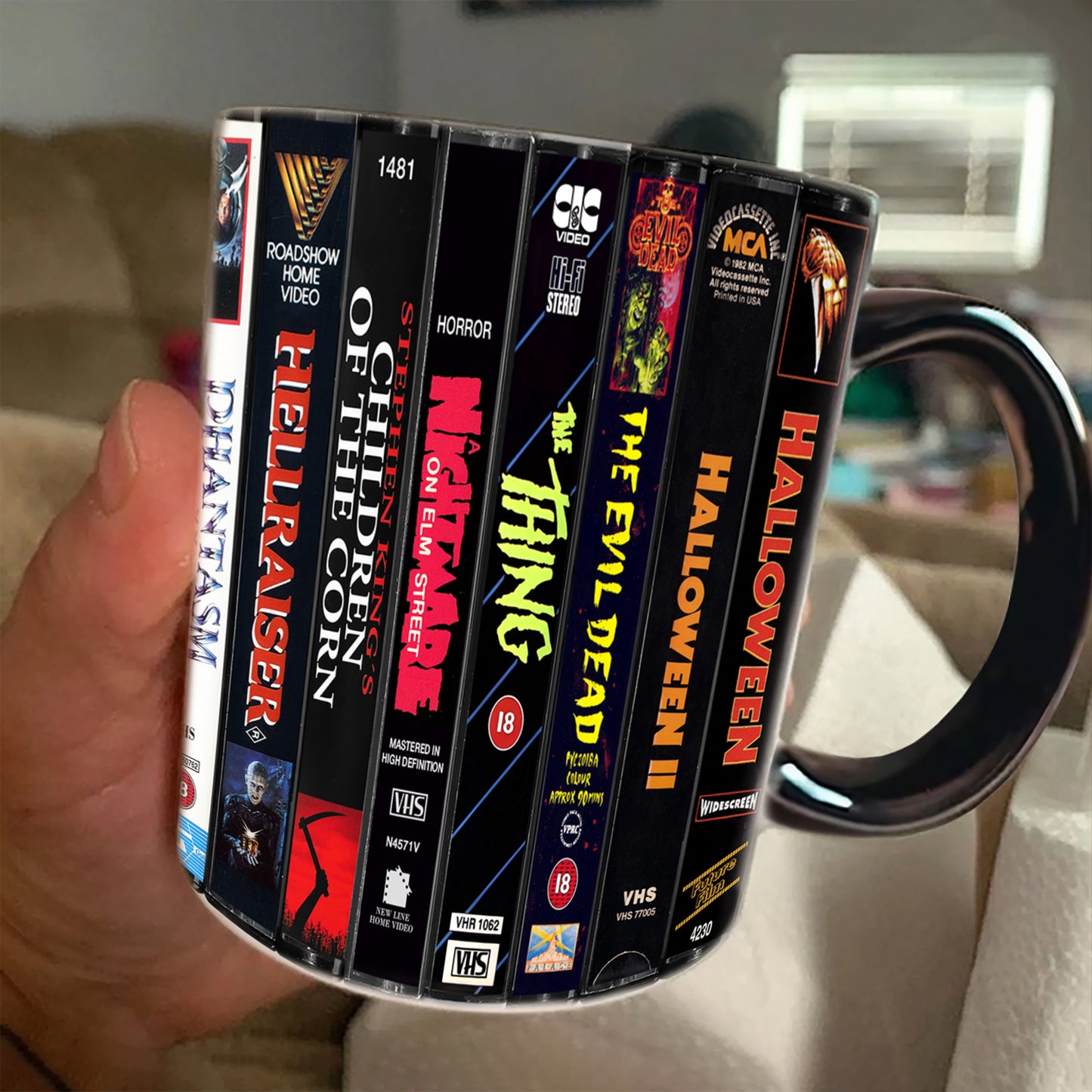 VHS Horror Movies Collection Retro Accent Edge-to-Edge Printed Mug