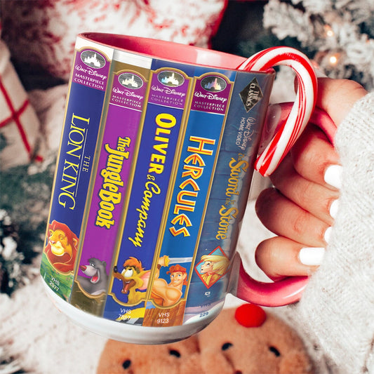 Classic Childhood Cartoon VHS Tapes Red Accent Mug