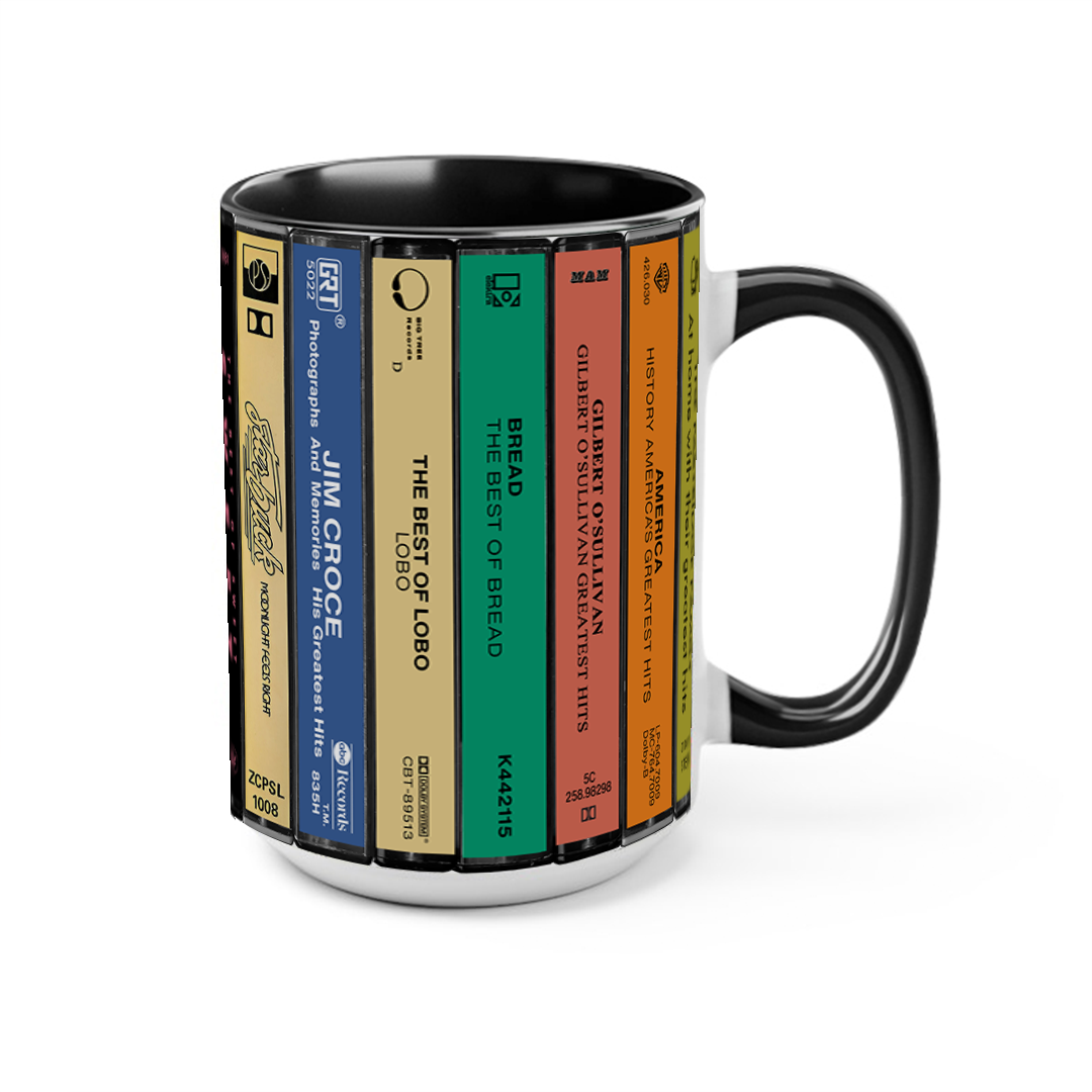 70s POP Albums Cassette Collection Retro Accent Edge-to-Edge Printed Mug