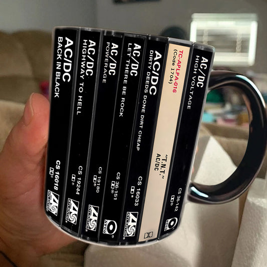 AC/DC Albums Cassette Collection Retro Accent Edge-to-Edge Printed Mug