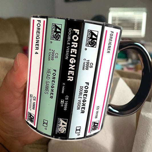 Foreigner Albums Cassette Collection Retro Accent Edge-to-Edge Printed Mug