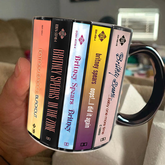 Britney Spears Albums Cassette Collection Retro Accent Edge-to-Edge Printed Mug
