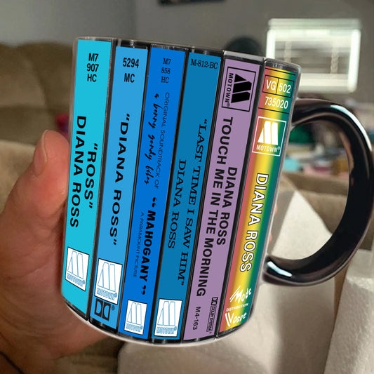 Diana Ross Albums Cassette Collection Retro Accent Edge-to-Edge Printed Mug