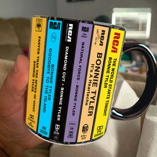 Bonnie Tyler Albums Cassette Collection Retro Accent Edge-to-Edge Printed Mug