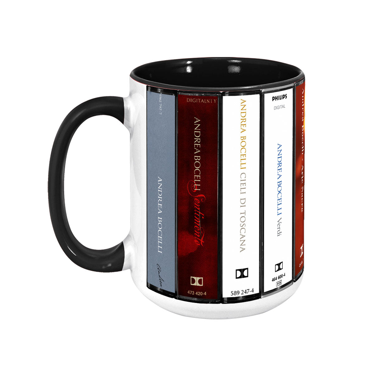 Andrea Bocelli Albums Cassette Collection Retro Accent Mug