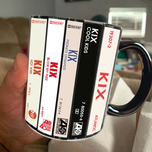 Kix Albums Cassette Collection Retro Accent Edge-to-Edge Printed Mug