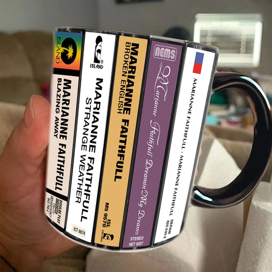 Marianne Faithfull Albums Cassette Collection Retro Accent Edge-to-Edge Printed Mug
